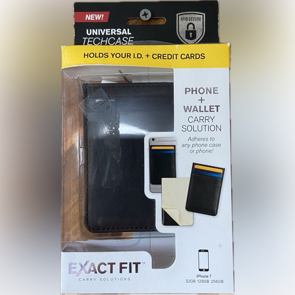 Exact Fit Phone and Wallet Universal Tech Case with Reusable Adhesive black